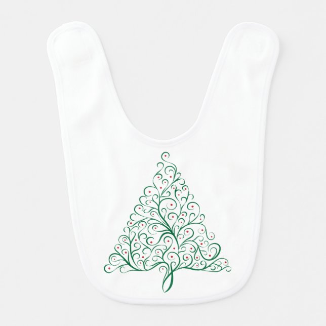 Elegant Red and Green Christmas Tree with Argyle Baby Bib (Front)
