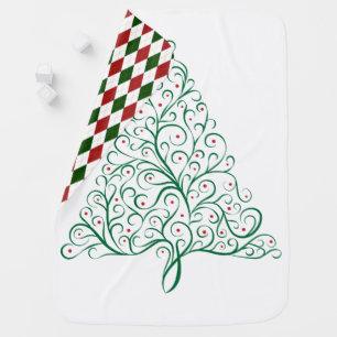 Elegant Red and Green Christmas Tree with Argyle Baby Blanket