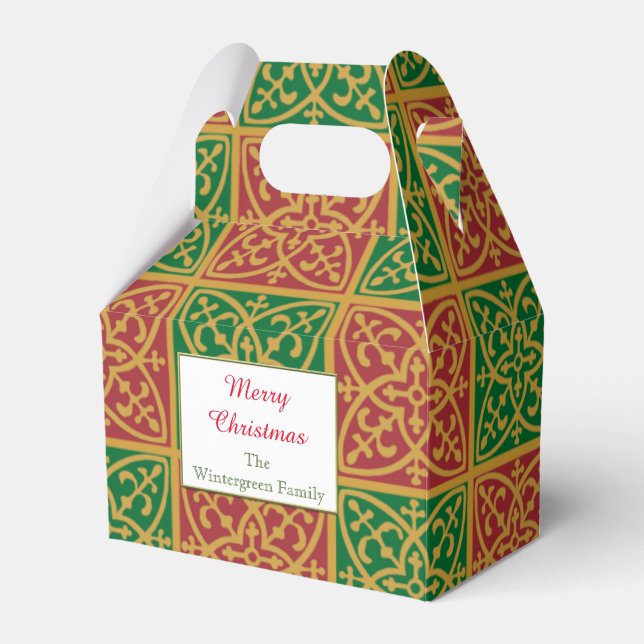 Elegant Red and Green Editable Christmas Gift Favor Boxes (Front Side)