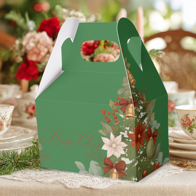 Elegant Red and green Floral Christmas Favor Boxes (Creator Uploaded)