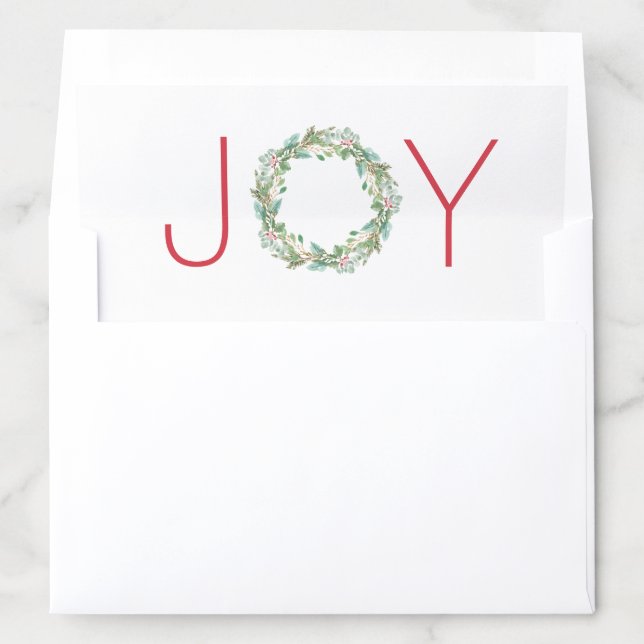 Elegant Red and Green Joy Wreath Christmas Envelope Liner (In Envelope)