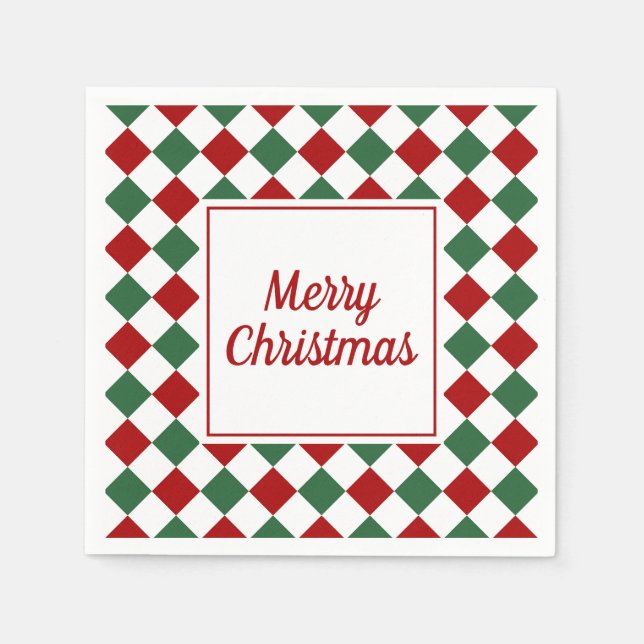 Elegant Red And Green Merry Christmas Napkins (Front)