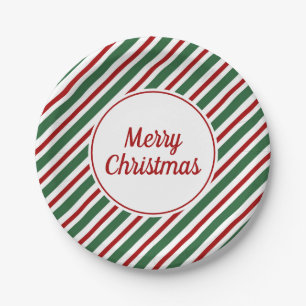 Elegant Red And Green Merry Christmas Paper Plates