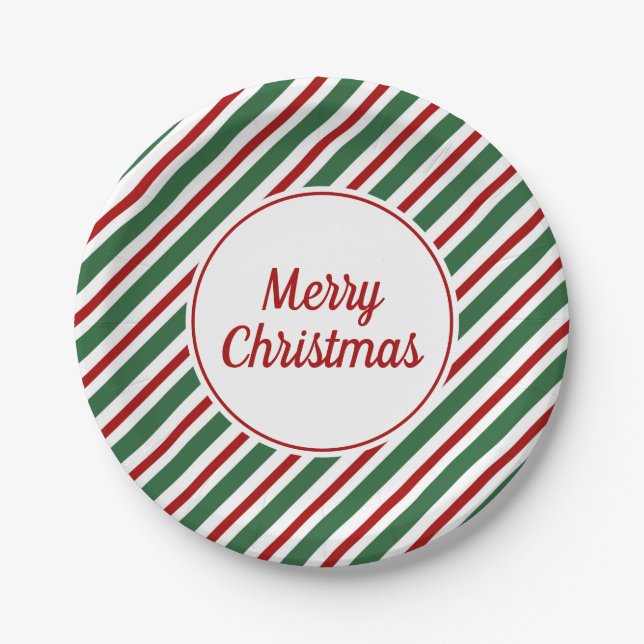 Elegant Red And Green Merry Christmas Paper Plates (Front)