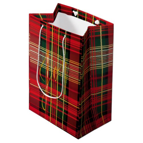 Elegant Red and Green Plaid Joy Script Holiday Medium Gift Bag