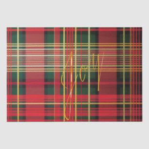 Elegant Red and Green Plaid 'Joy' Script Holiday Tissue Paper