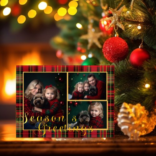  Elegant  Red and Green Plaid Photo Christmas Holiday Card