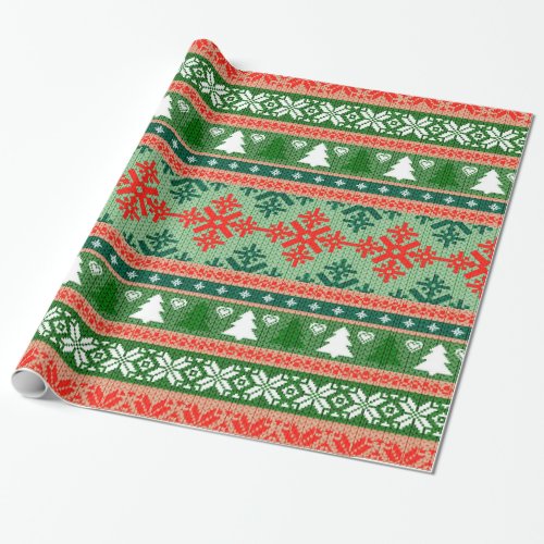 Elegant Red and Green Ugly Christmas Sweater Wrapping Paper