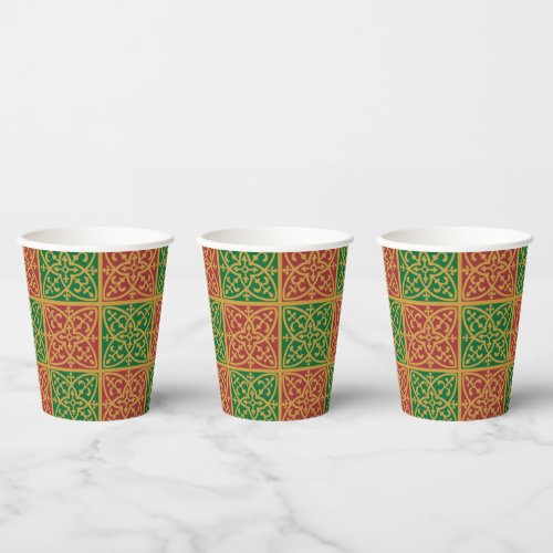 Elegant Red and Green Vintage Christmas Pattern Paper Cups