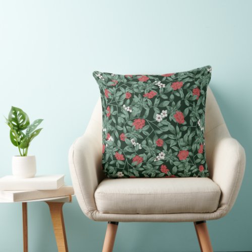 Elegant Red and Green Vintage Floral Marigold Pill Throw Pillow