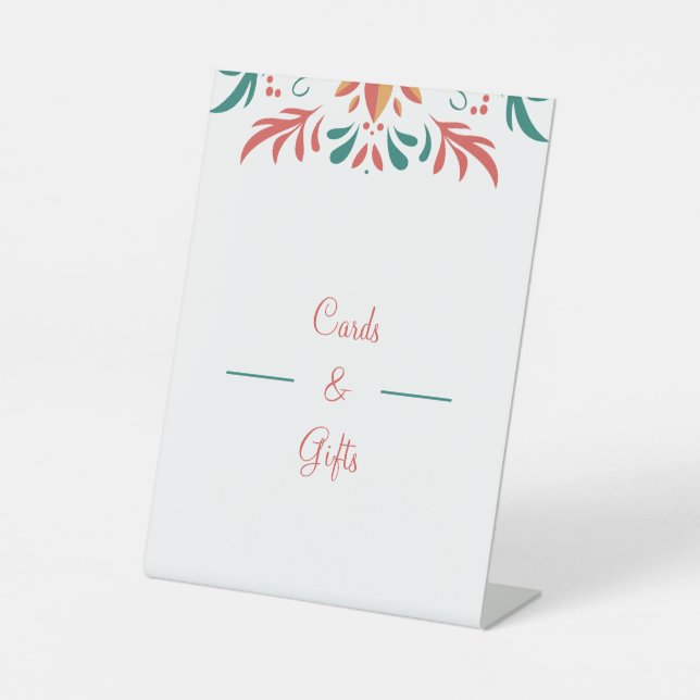 Elegant Red And Green Wedding Cards And Gifts Pedestal Sign (Front)