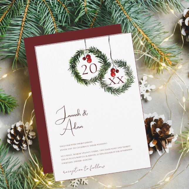 Elegant Red and Green Winter Pine Wedding Invitation (Creator Uploaded)