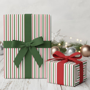 Elegant Red and Hunter Green Candy Cane Pinstripe Wrapping Paper