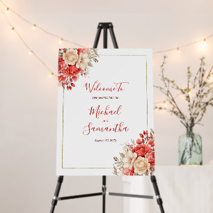 Elegant Red and Ivory Rose Wedding Sign