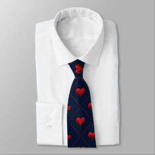 Elegant Red and Navy Hearts on Hearts Graphic Neck Tie