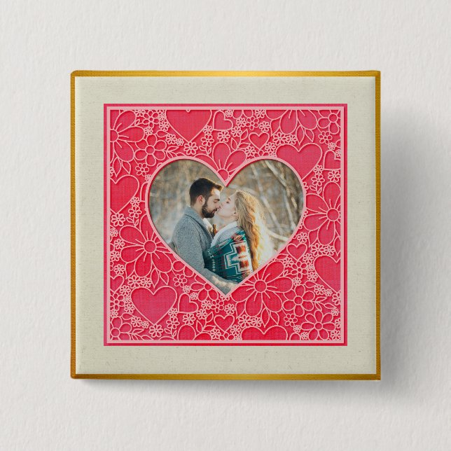 Elegant Red and Pink Floral Hearts Valentine's Day Button (Front)