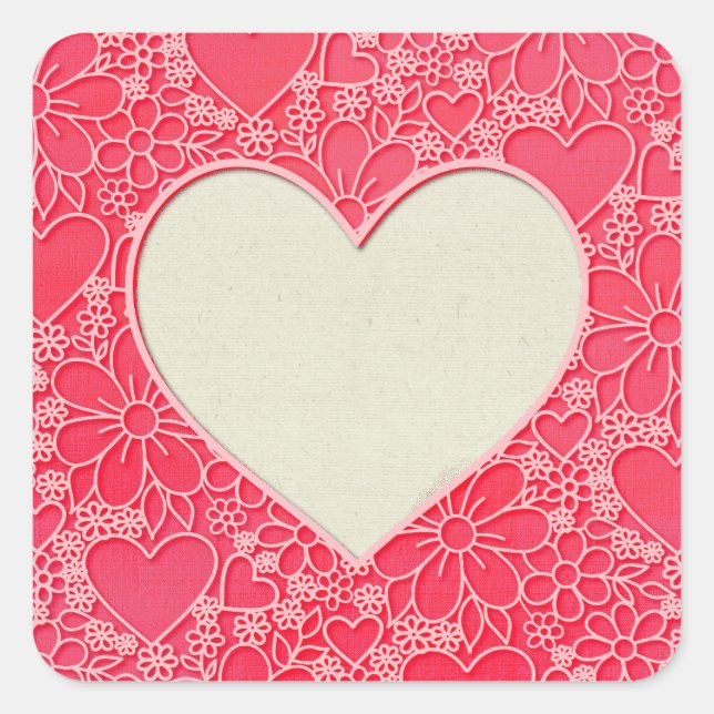 Elegant Red and Pink Floral Hearts Valentine's Day Square Sticker (Front)