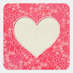Elegant Red and Pink Floral Hearts Valentine's Day Square Sticker
