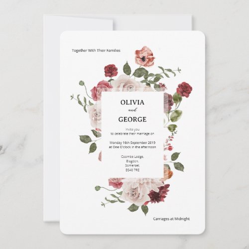 Elegant Red and Pink Floral QR code Wedding Invitation