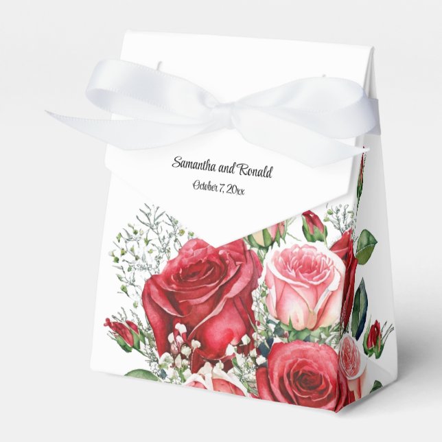 Elegant Red and Pink Roses Wedding  Favor Boxes (Front Side)