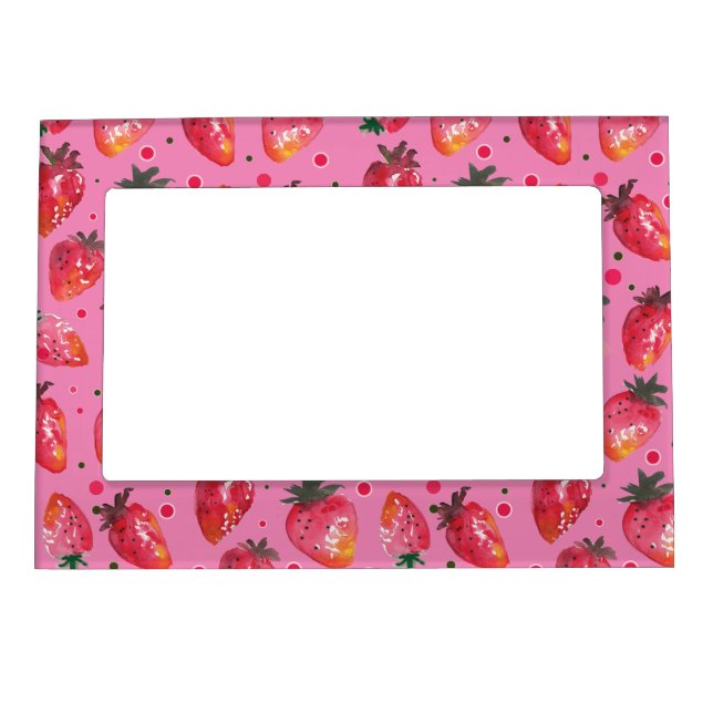 Elegant Red and Pink Strawberry Watercolor Magnetic Frame (Front)