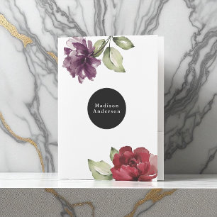 Elegant Red and Plum Watercolor Floral with Name Pocket Folder