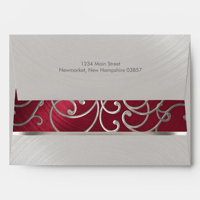 Elegant Red and Silver Filigree Envelope (Back (Top Flap))
