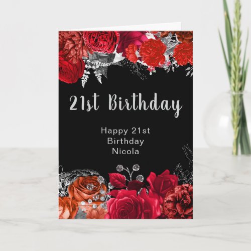 Elegant Red and Silver Flowers Birthday