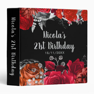 Elegant Red and Silver Flowers Birthday Party  3 Ring Binder