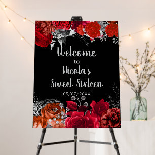 Elegant Red and Silver Flowers Sweet Sixteen Foam Board