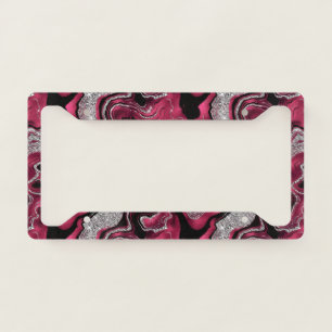 Elegant Red and Silver Glitter Agate Pattern License Plate Frame
