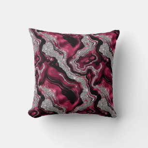 Elegant Red and Silver Glitter Agate Pattern Throw Pillow
