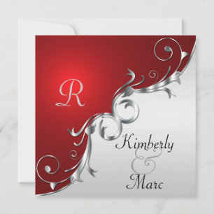 Elegant Red and Silver Wedding Invitation