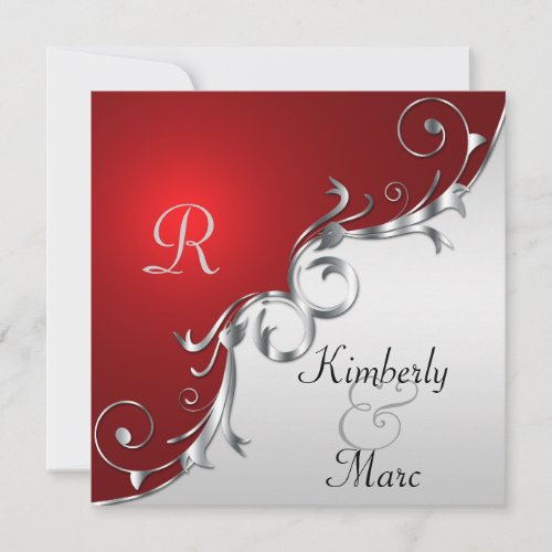 Elegant Red and Silver Wedding Invitation