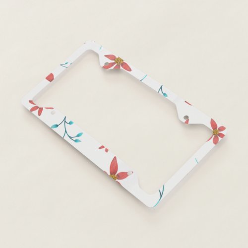 Elegant Red and Teal Floral Pattern License Plate Frame