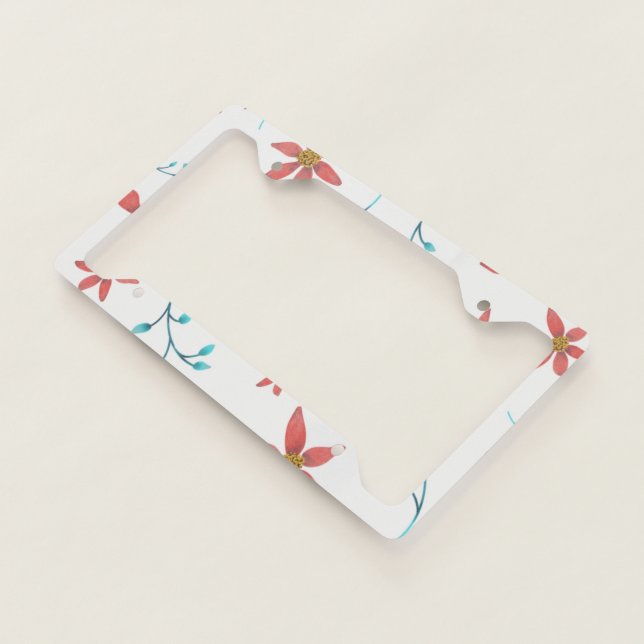 Elegant Red and Teal Floral Pattern License Plate Frame (3/4)