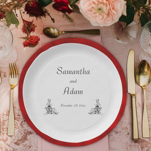 Elegant Red and Vintage Ornaments Wedding  Paper Plates