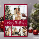Elegant Red and White 4 Photo Collage Christmas Ho Holiday Card<br><div class="desc">Elegant, Modern Red and White 4 Photo Collage Merry Christmas Script Holiday Card. This festive, whimsical, minimalist, (4) four photo holiday card template features a pretty photo collage, some snowflake and says Merry Christmas! The „Merry Christmas” greeting text is written in a beautiful white color hand lettered typography font type...</div>