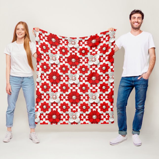 Elegant Red And White Blossom Pattern For Decor Fleece Blanket (In Situ)