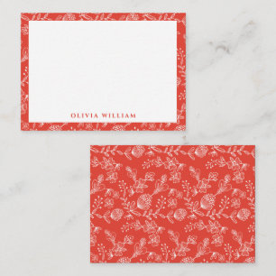 Elegant Red And White Boho Floral Border Name Note Card