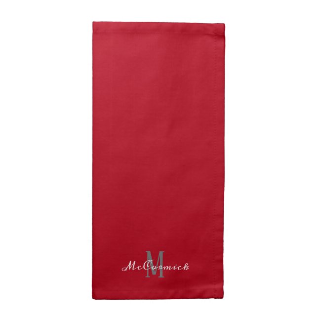 Elegant Red And White Calligraphy Script Monogram Cloth Napkin (Half Fold)