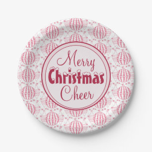 Elegant Red and White Christmas Cheer Paper Plates