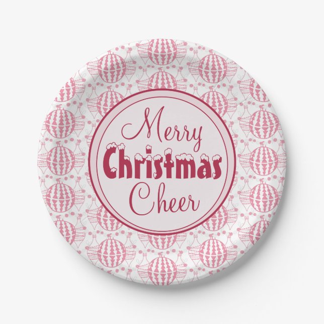  Elegant Red and White Christmas Cheer Paper Plates (Front)
