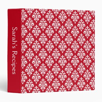 Elegant Red And White Damask Family Recipe 3 Ring Binder by whimsydesigns at Zazzle