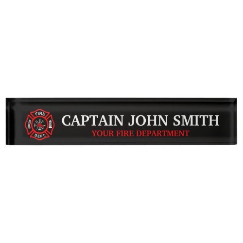 Elegant Red And White Firefighter Desk Name Plate