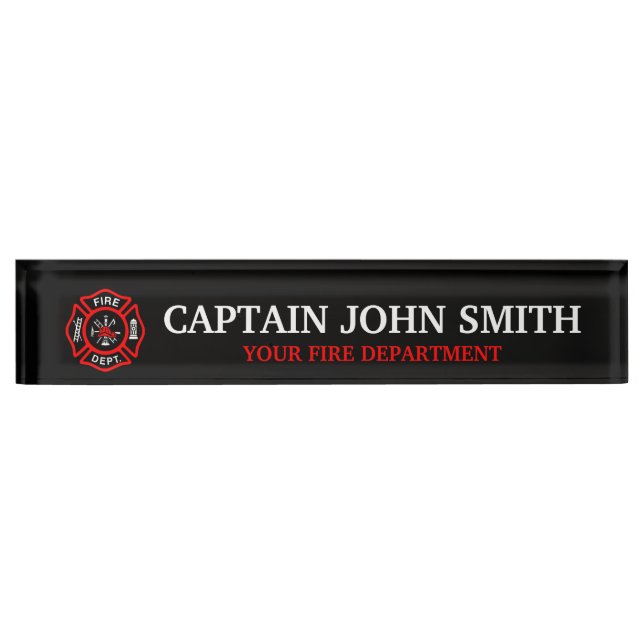 Elegant Red And White Firefighter Desk Name Plate (Front)