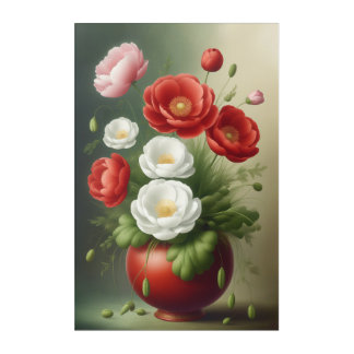 Elegant Red and White Floral Bouquet in a Classic Acrylic Print