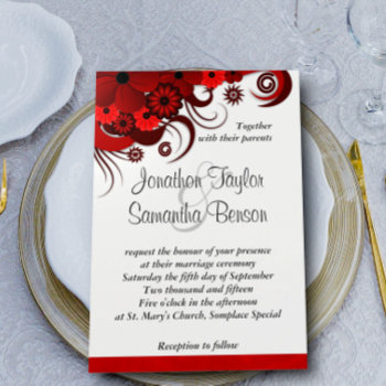 Elegant Red And White Floral Custom Wedding Invite by sunnymars at Zazzle
