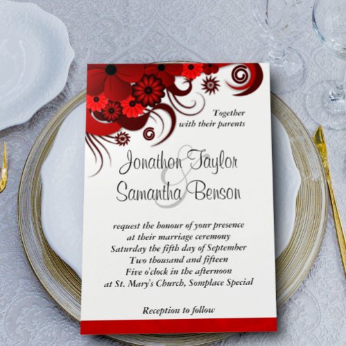 Elegant Red and White Floral Custom Wedding Invite