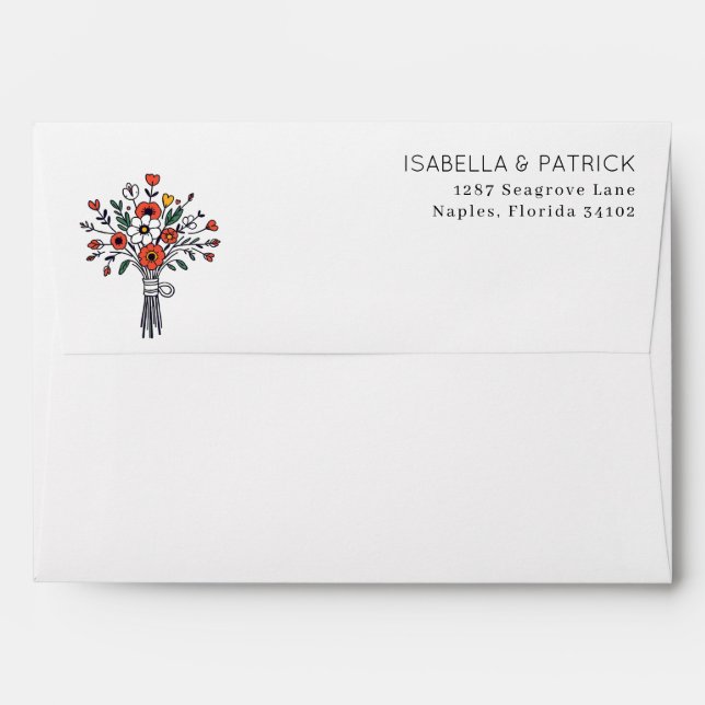 Elegant Red and White Floral Line Illustration Envelope (Back (Top Flap))